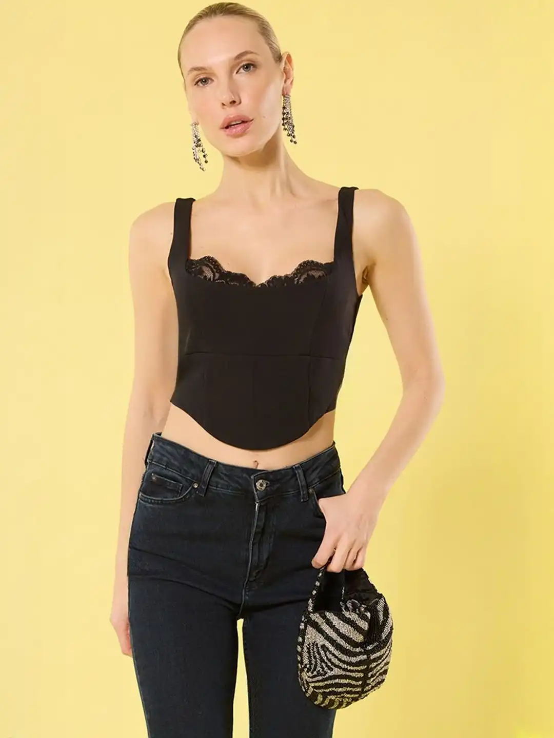 Buy Trendyol Women Lace Inserts Sleeveless Corset Crop Top - Tops