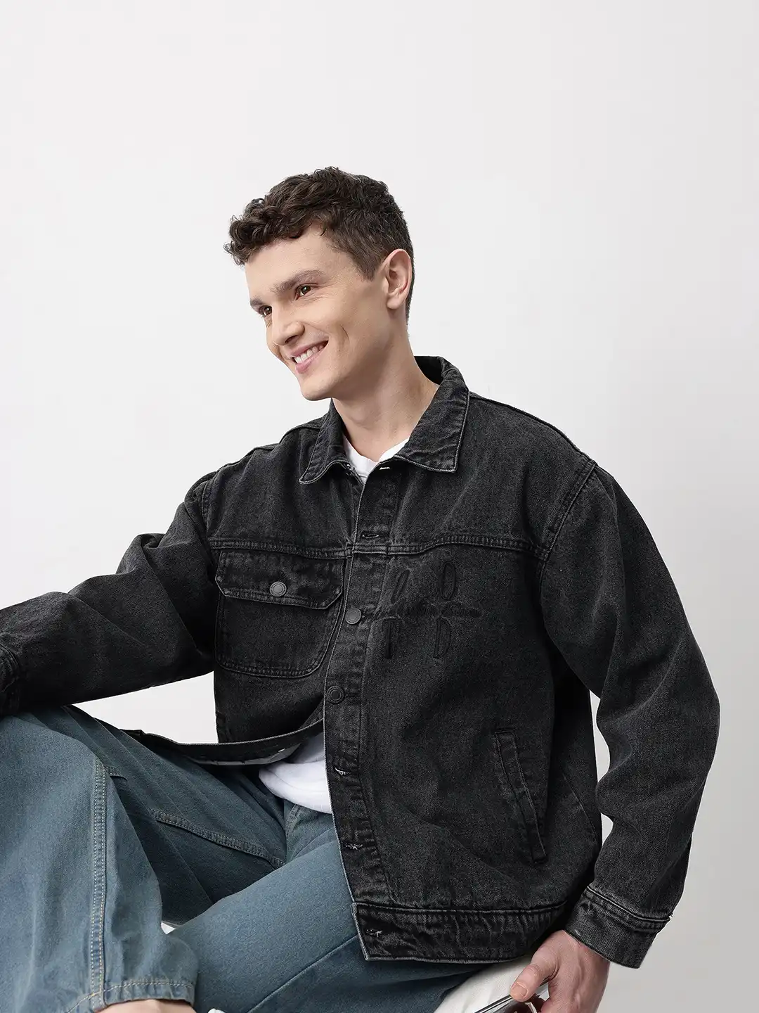 Buy Mast & Harbour Typography Printed Pure Cotton Over Relax Denim