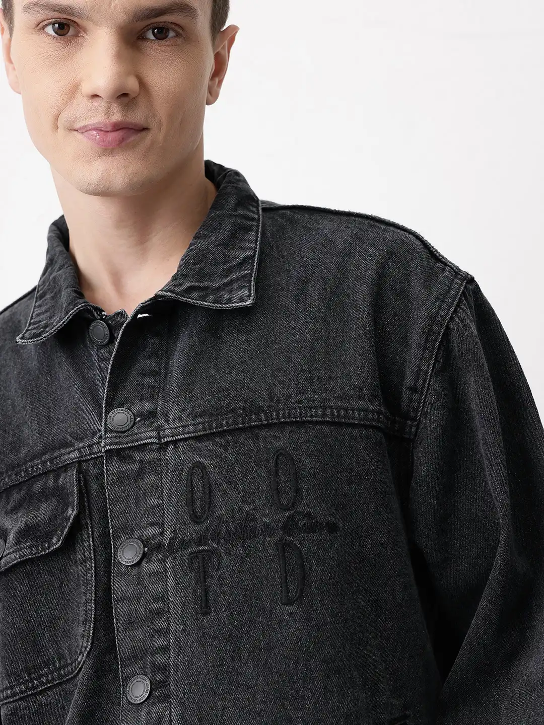 Buy Mast & Harbour Typography Printed Pure Cotton Over Relax Denim