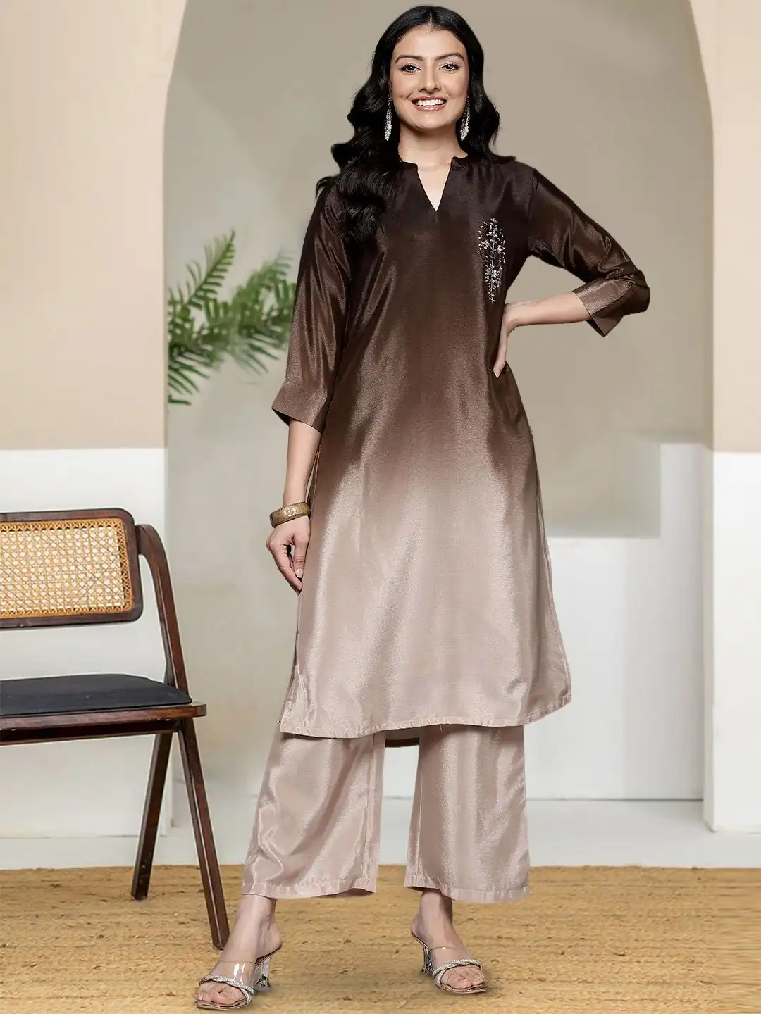 Buy Varanga Ombre Dyed Mandarin Collar Kurta With Trouser - Kurta