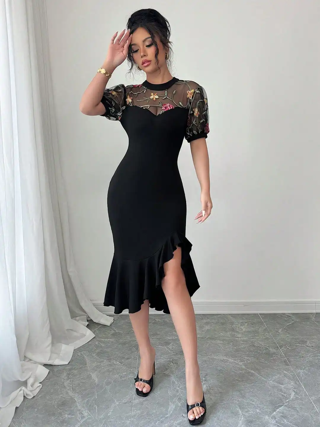 bodycon dress myntra Buy StyleCast Women Floral Embroidered Puff Sleeves Bodycon Dress - Dresses  for Women 36821804