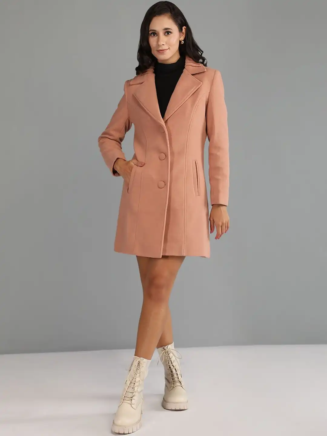 Buy Roadster Women Peach Solid Regular Fit Trench Coat - Coats for