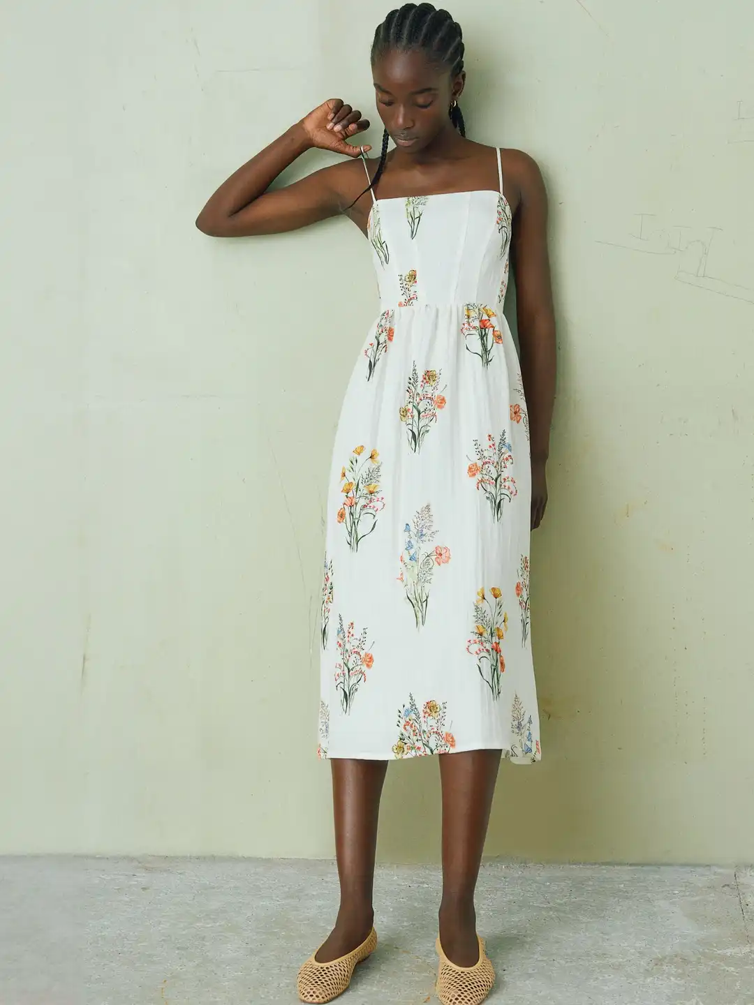 hm midi dresses Ladies - White/Peaches Strappy Midi Dress - Size: XL