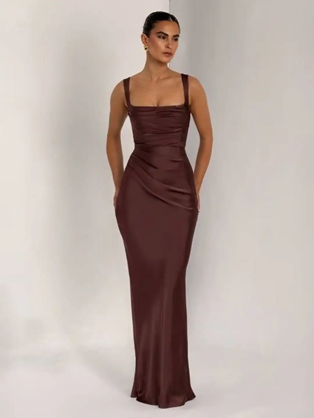 Buy Bee Boe Women Liora Satin Plum Brown Bodycon Maxi Dress - Dresses for  Women 36857782 | Myntra