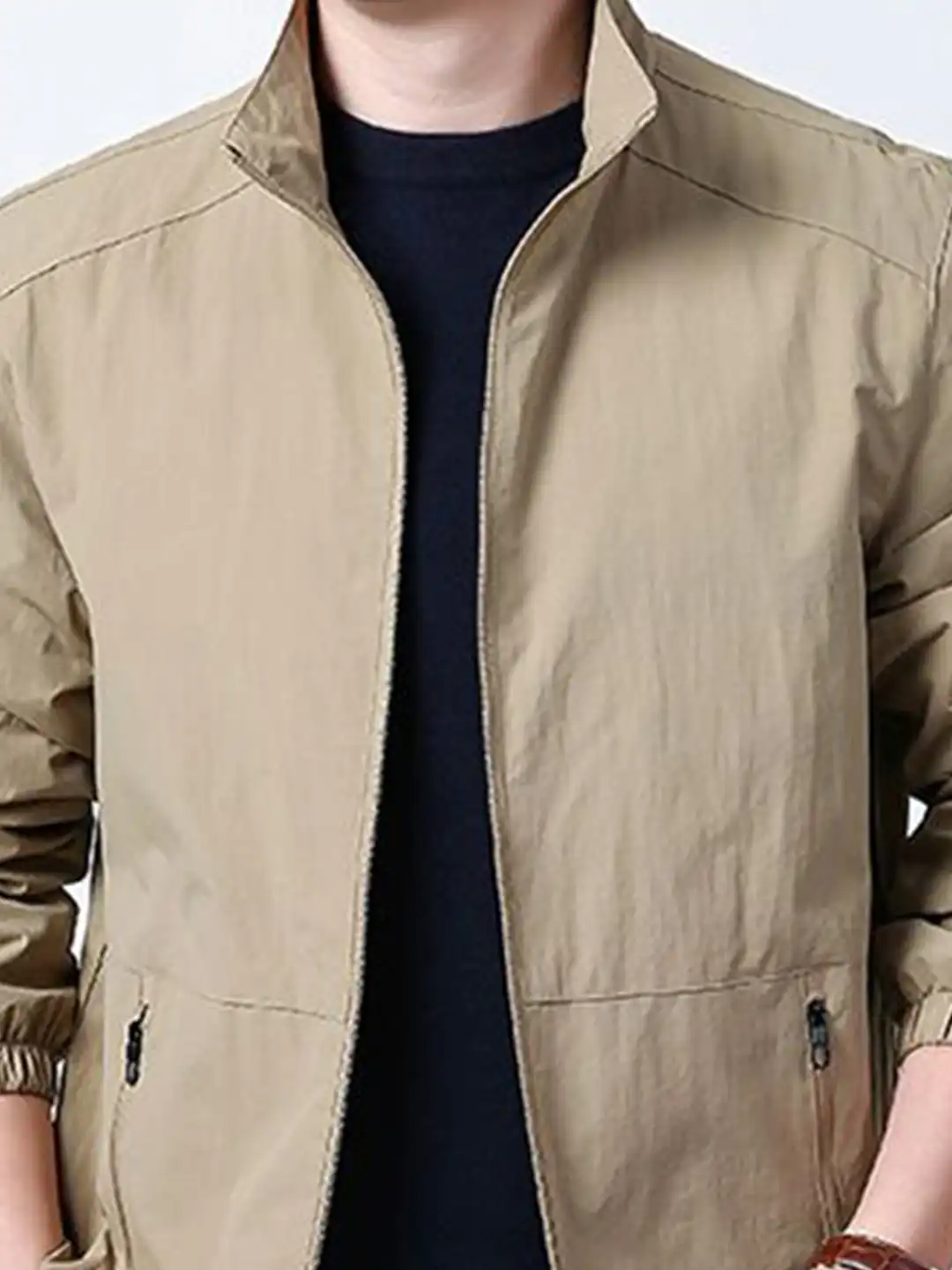 Buy StyleCast x Revolte Men Stand Collar Solid Windcheater