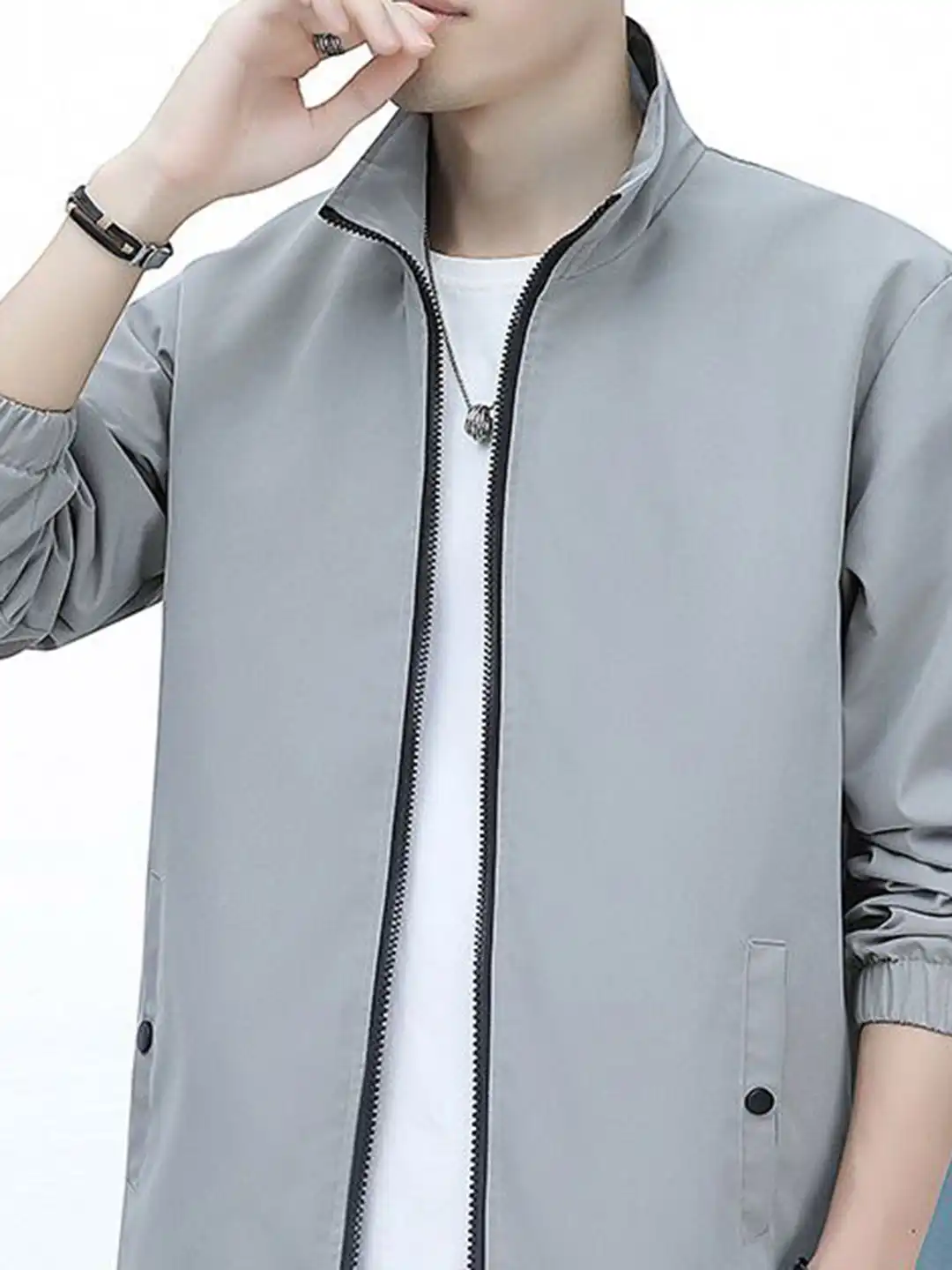Buy StyleCast x Revolte Men Stand Collar Solid Tailored Jacket