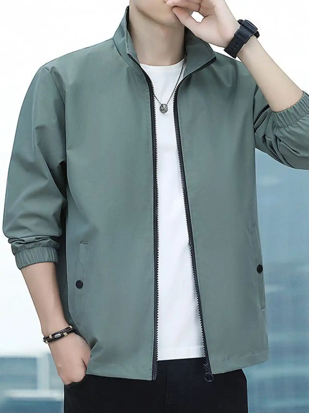 Buy StyleCast x Revolte Men Stand Collar Solid Tailored Jacket