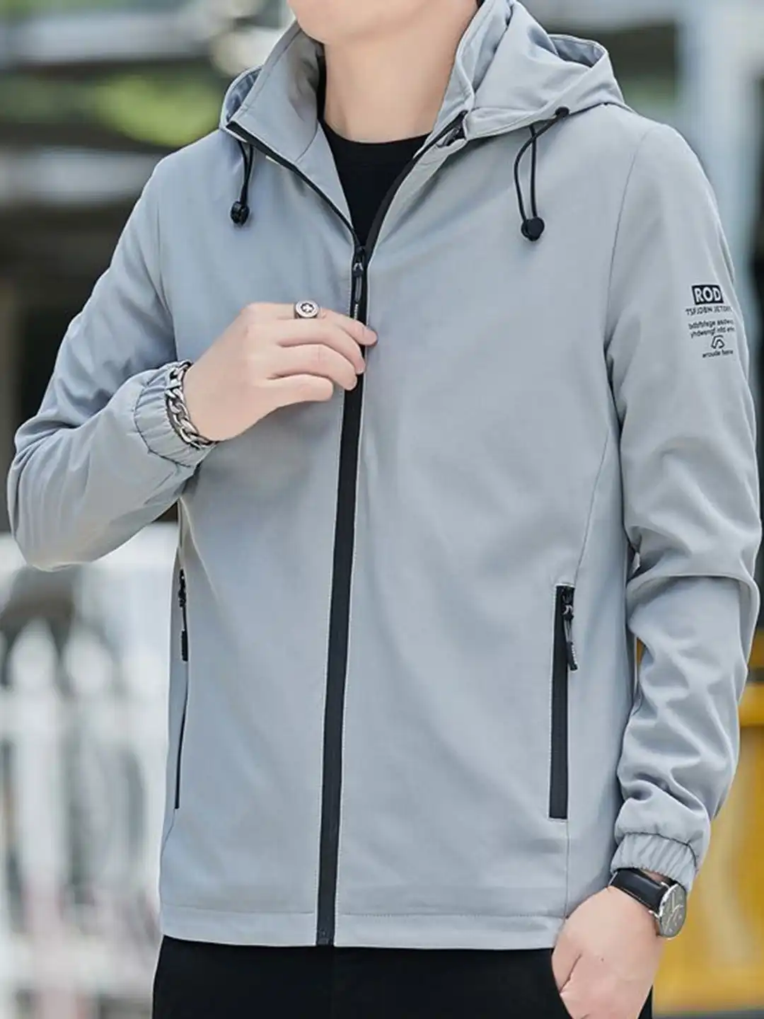 Buy StyleCast x Revolte Men Hooded Solid Windcheater Tailored