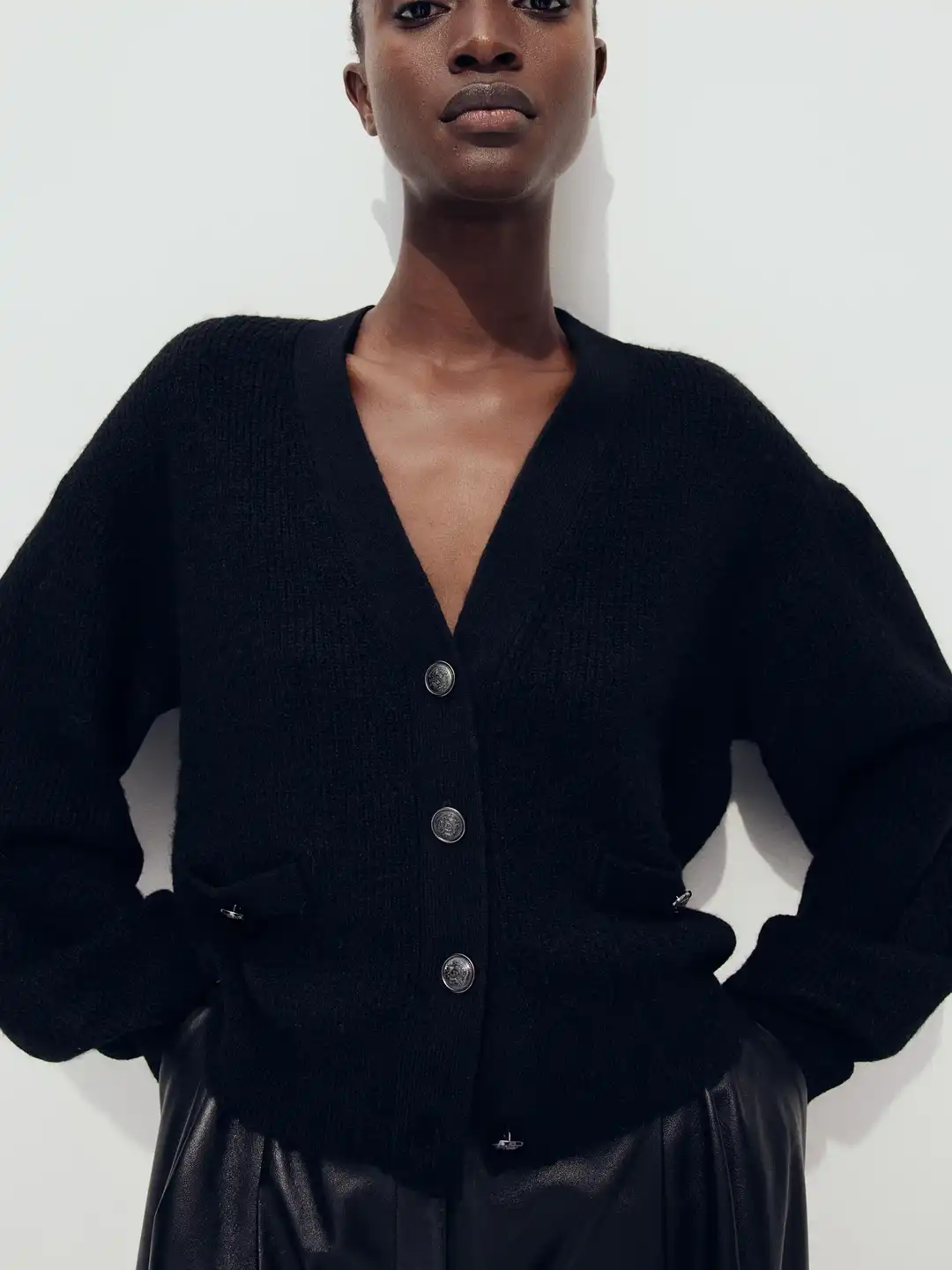 【NKNIT】wool rib KNIT shirt cardigan ① Rib-knit cardigan - Navy blue - Ladies | H&M IN