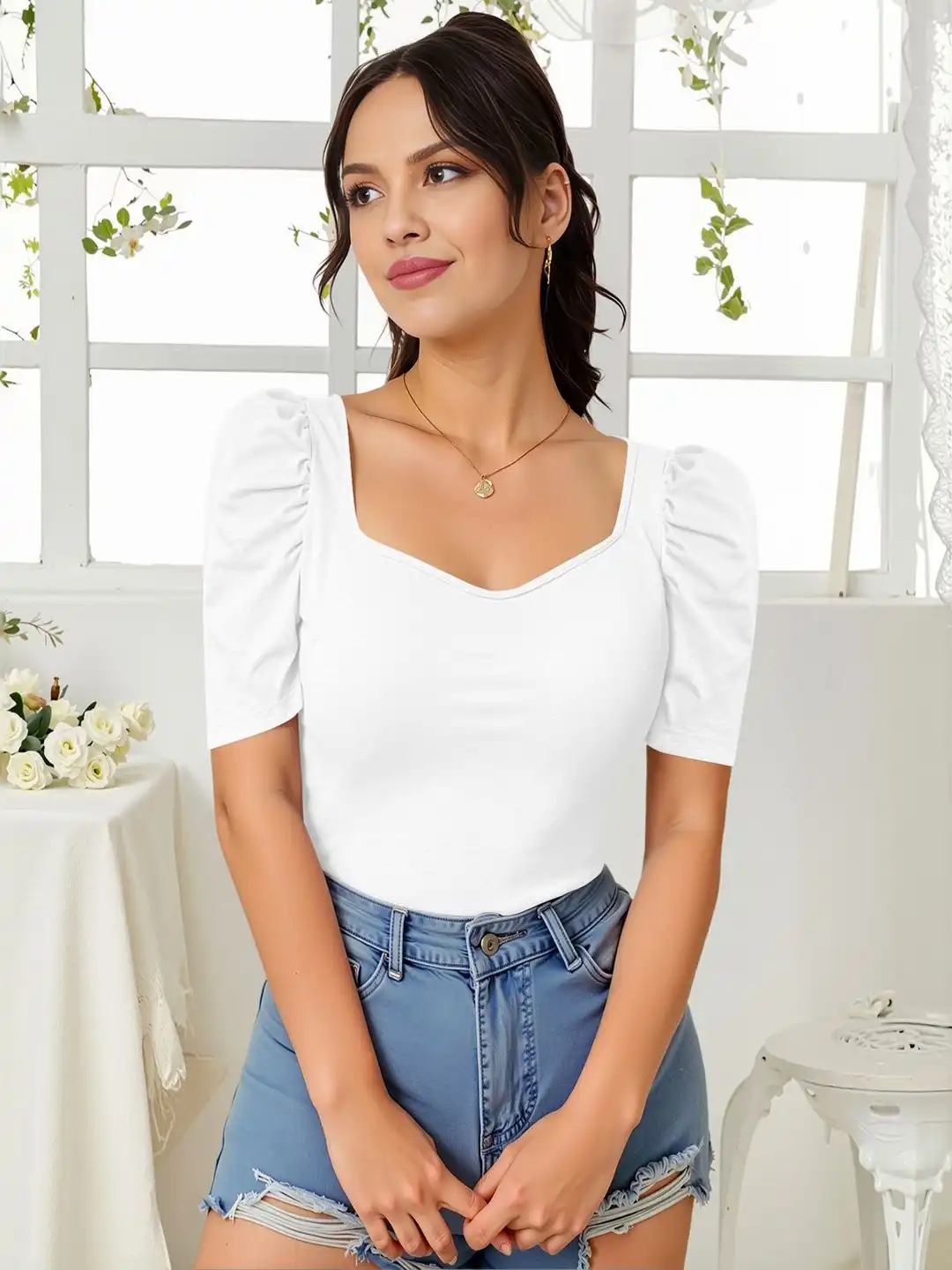 Buy Dream Beauty Fashion Sweetheart Neck Puff Sleeve Top - Tops