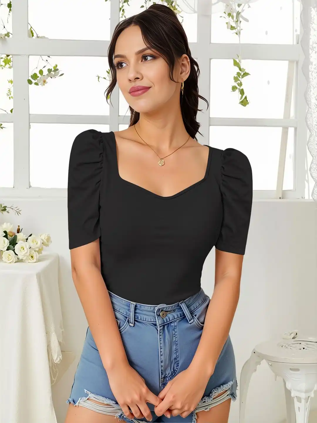 CLANE CLANE WAIST SHAPE PUFF SLEEVE TOPS CLANE CLANE WAIST SHAPE 