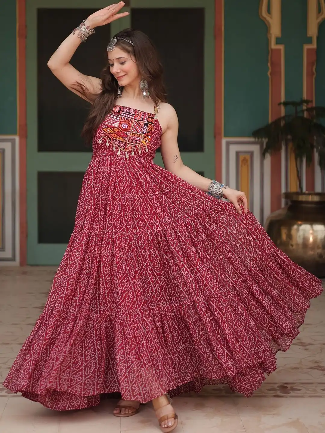 myntra knee length dresses Buy KALINI Embroidered Tie-Up Neck Fit & Flare Dress - Ethnic for Women 41057340 vintage style knee length classy evening dresses