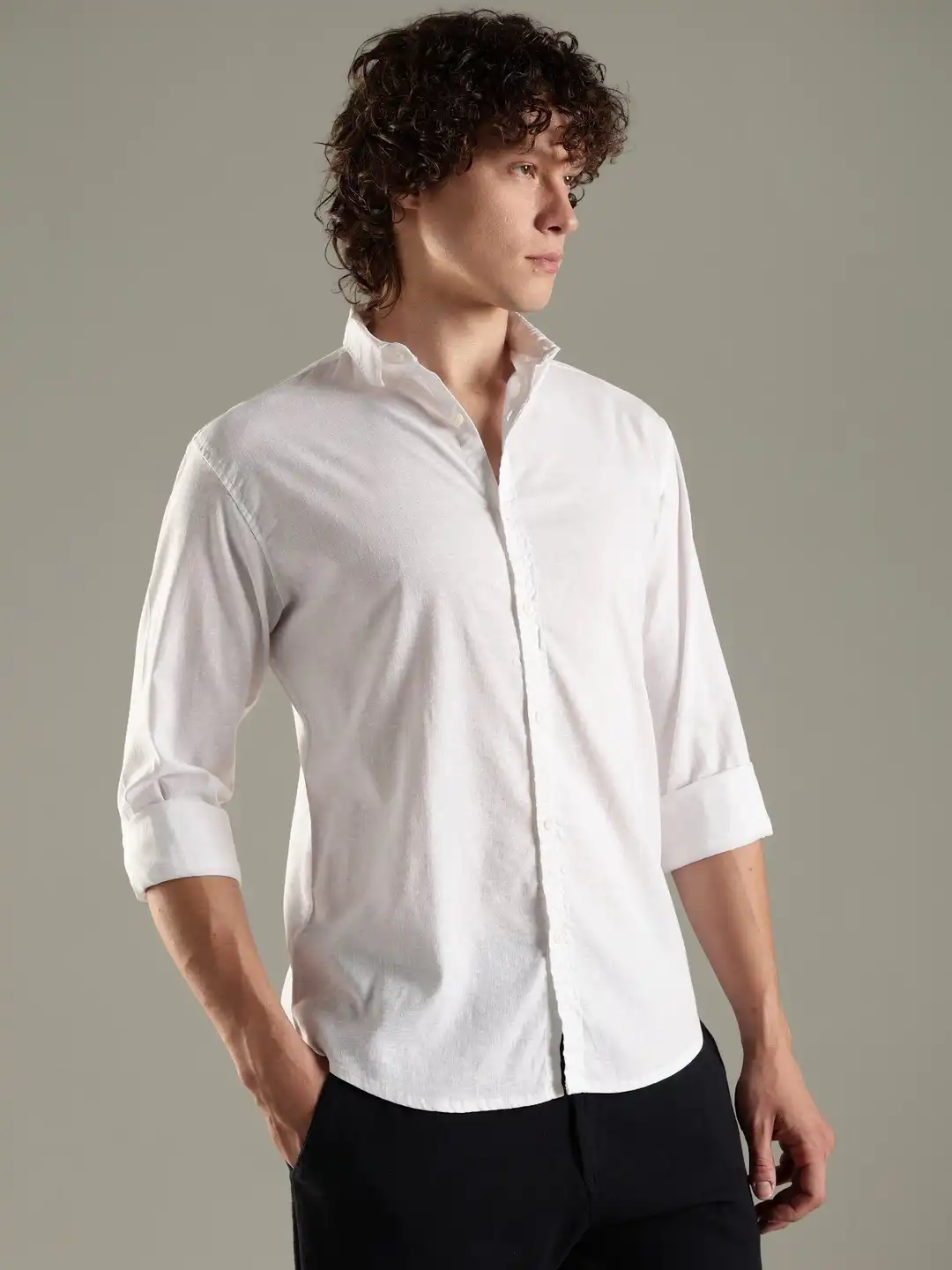 Buy CreekLife Men's White Casual Cotton Linen Shirt - Shirts for