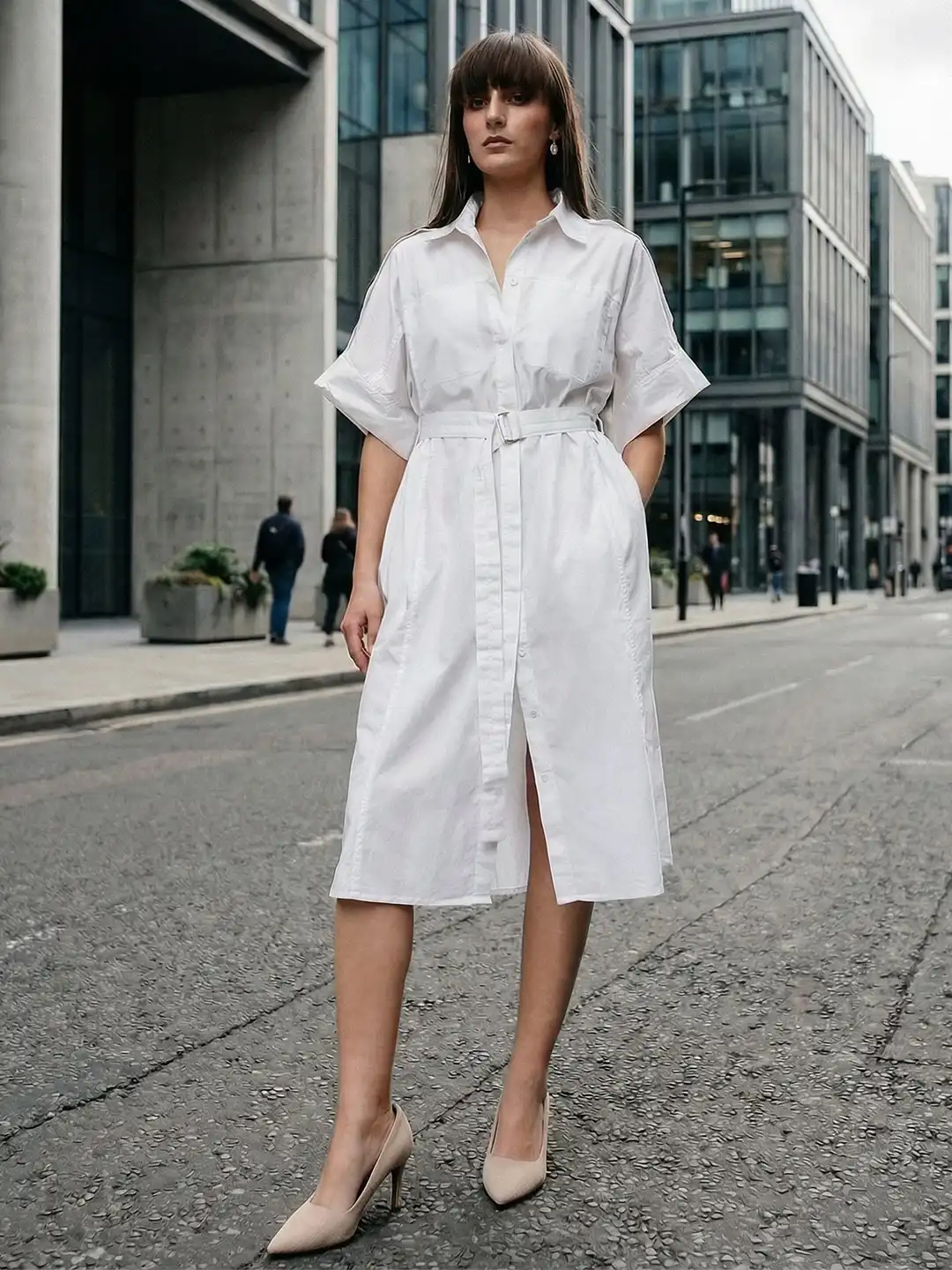 Buy DL Woman Solid Regular Fit Cotton Half Sleeves Shirt Collar Button Dress - Dresses for Women 40534074