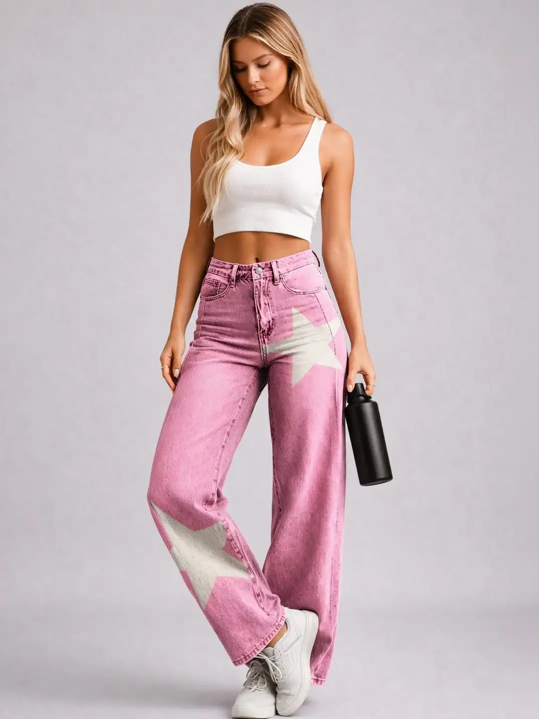 Buy Suo Women Graphic Printed Lean Bootcut High-Rise Trousers