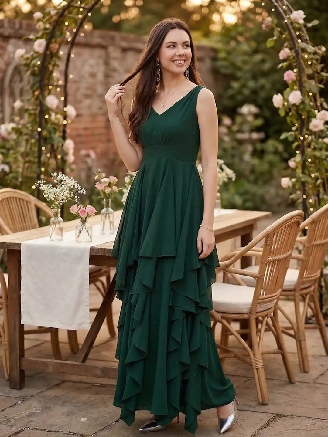 Buy Berrylush Green V-Neck Maxi Dress - Dresses for Women 7417314 | Myntra