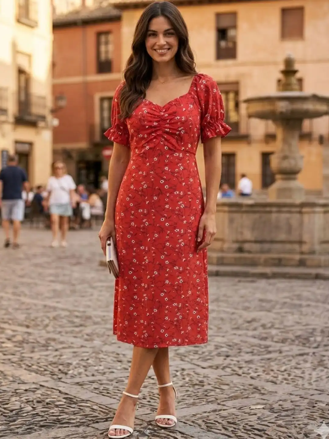 Buy JAKANARY Floral Print Puff Sleeve A-Line Midi Dress - Dresses