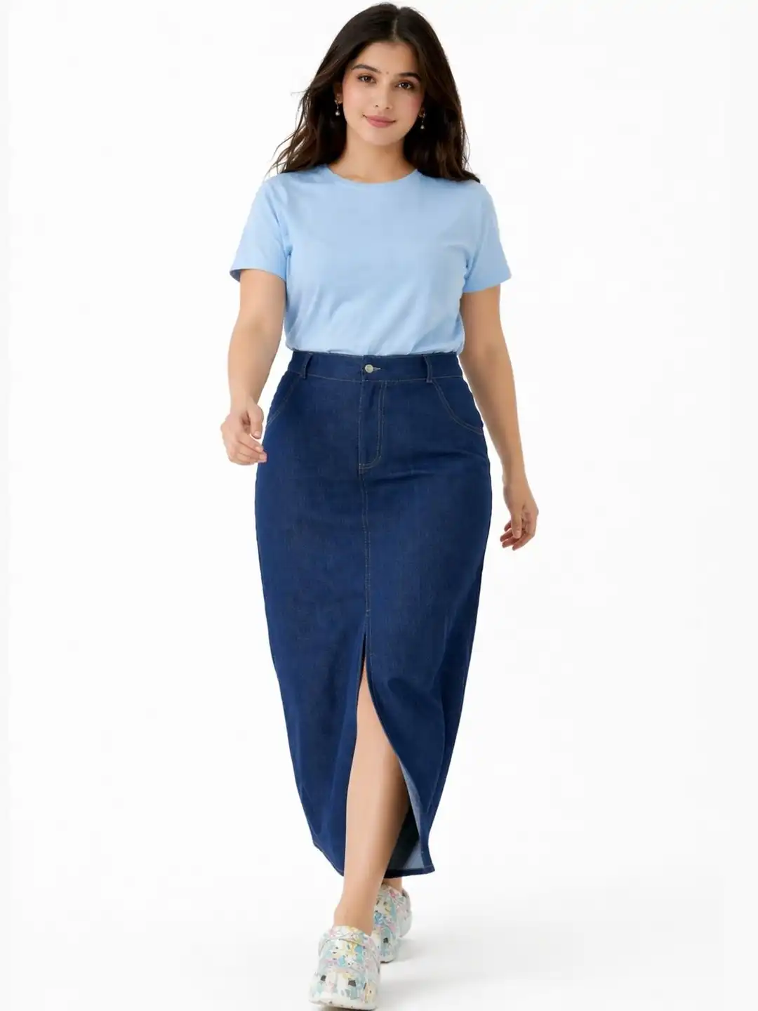 Buy Tripursundari Fashion Women Denim Front Slit Maxi Straight