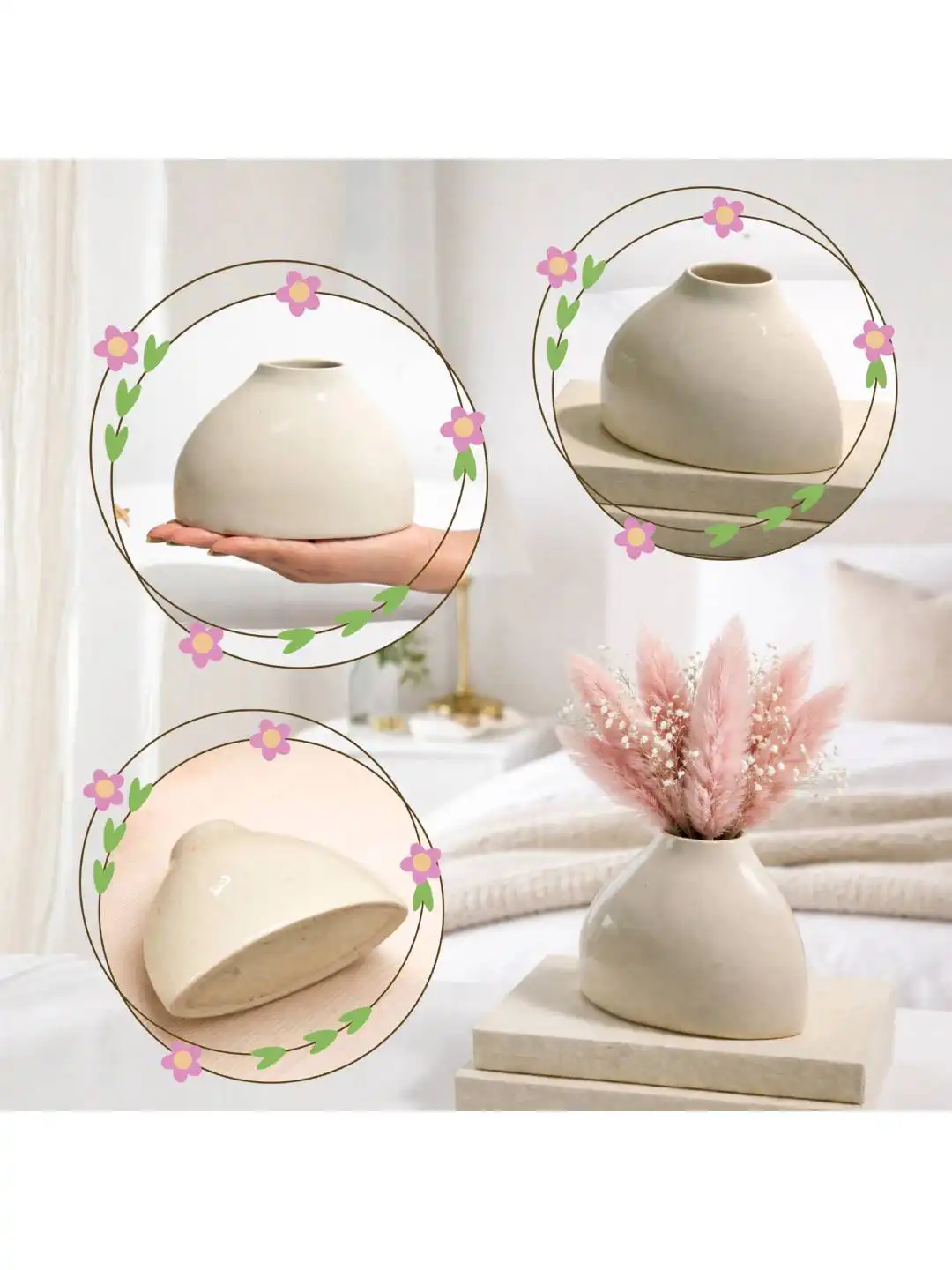 Buy Art Street White Ceramic Aesthetic Asymmetrical Vase For