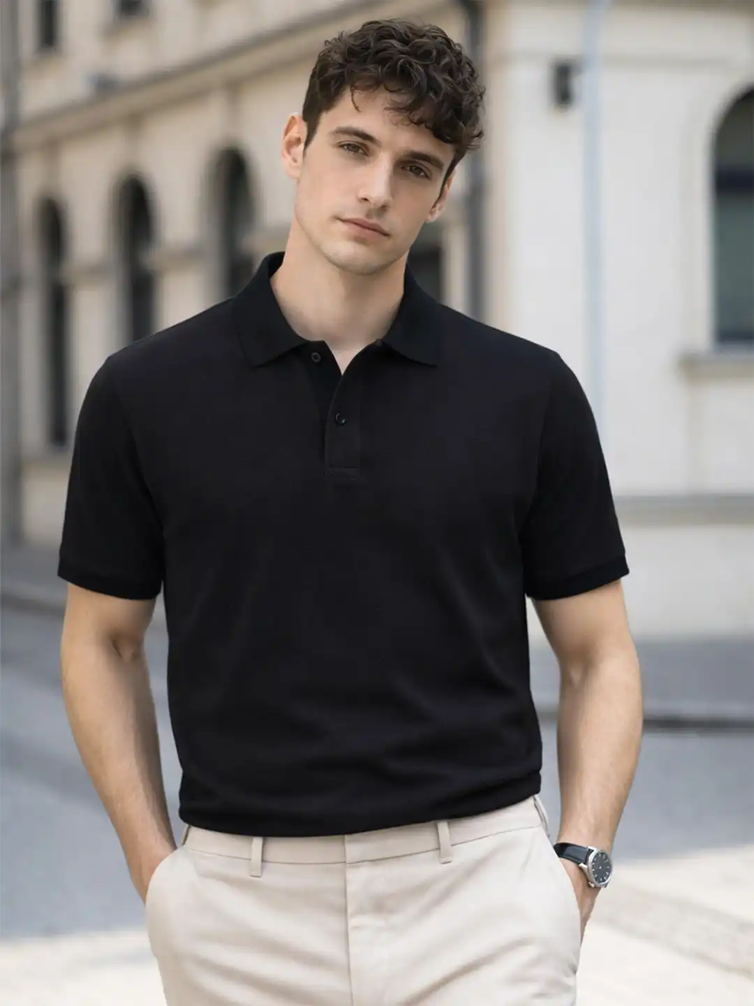 トップス tdk_void polo Buy VEIRDO Black Polo Collar Pure Cotton T-shirt - Tshirts for Men