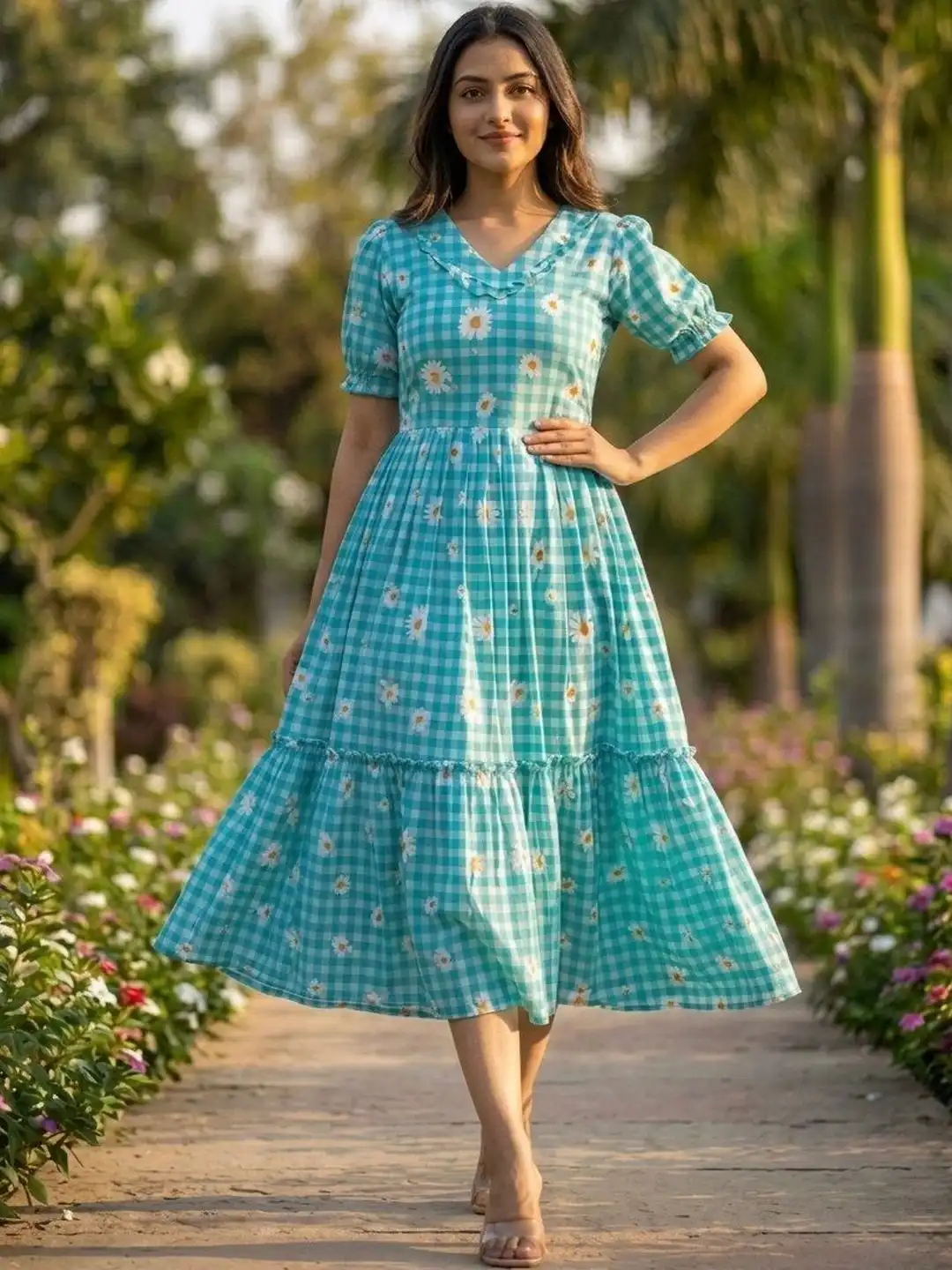 Buy Livewear Floral Print Puff Sleeve A-Line Midi Dress - Dresses
