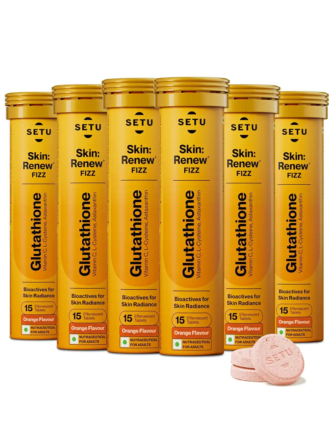 Buy Setu Pack of 6 Skin Renew Glutathione 90 Effervescent Tablets for Glowing Skin - Orange - Skin Supplements for Unisex 25794368