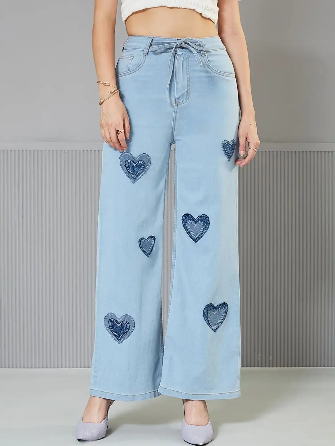 Buy Miss Chase Womens Heart Wide leg High Rise Clean Look Regular
