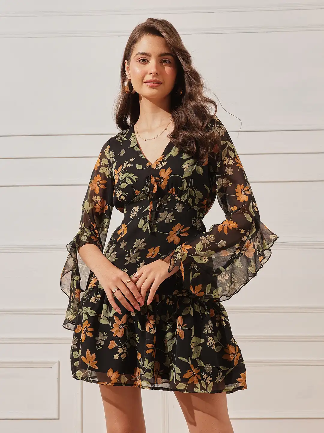 Buy STREET 9 Floral Print Flared Sleeve Georgette Fit & Flare Mini Dress -  Dresses for Women 39850323 | Myntra