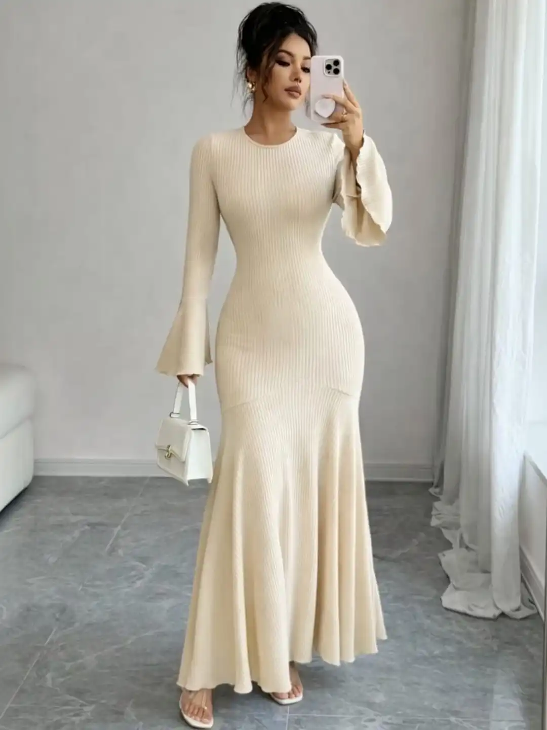 flared bodycon dress Buy TRAQUILA Sleeve Maxi - Dresses for Women 40018675 Size:8-8.5 24DDTAG Satin Dress Evening Gown Crafted from a comfortable