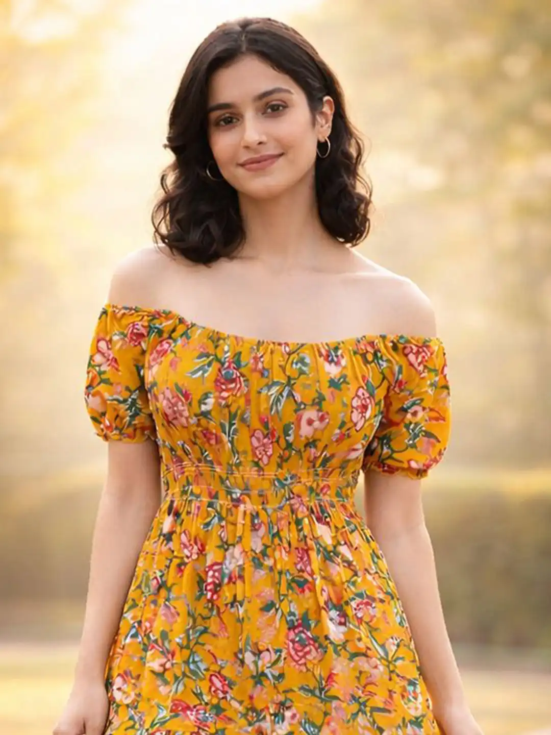 Buy ZOHAN ENTERPRISES Floral Print Off-Shoulder Puff Sleeve Fit