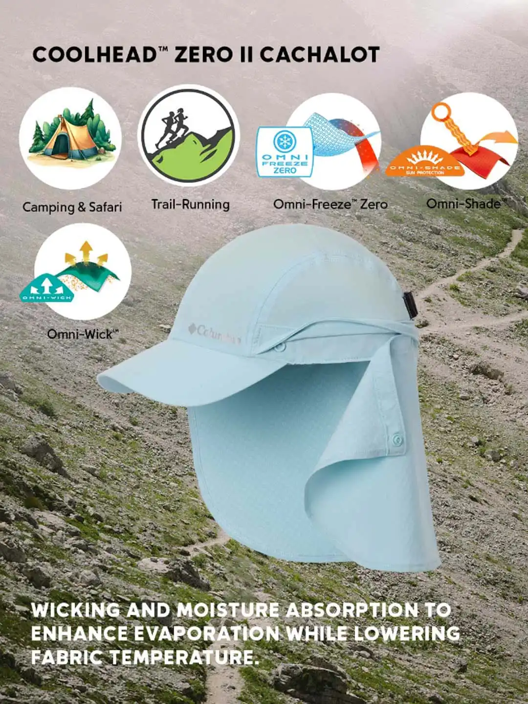 Unisex Coolhead Visor with Omni-Wick & Omni-Freeze Columbia Unisex Omni-Freeze Coolhead White Visor for Active  main image 4
