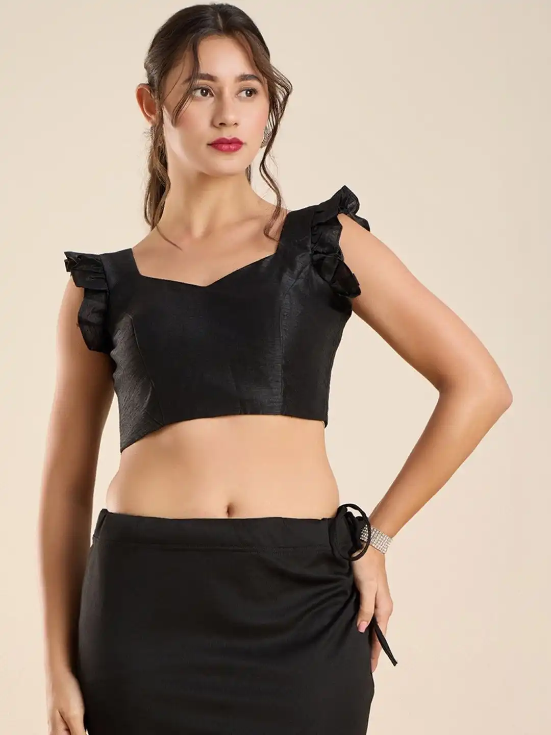 Buy The Blouse Originals Black Silk Sweetheart Frill sleeves