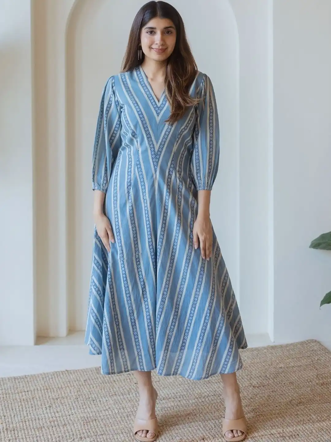 Buy THE INDIAN ETHNIC CO Print A-Line Midi Dress - Dresses for Women 40252200