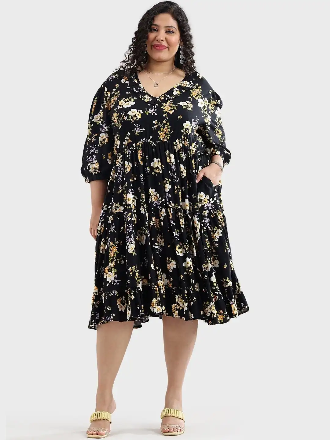 Buy Virgio Floral Print Puff Sleeve Ruffled Fit & Flare Plus Size Dress - Dresses for Women 40351030 | Myntra Buy Virgio Floral Print Puff Sleeve Ruffled Fit & Flare Plus Size Dress - Dresses for Women 40351030 | Myntra