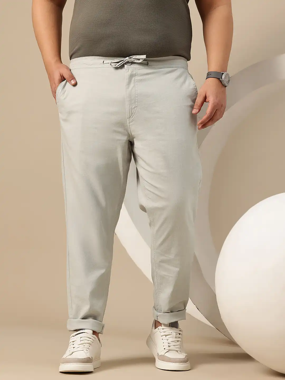 Buy Sztori Men Plus Size Drawstring Closure Trousers - Trousers