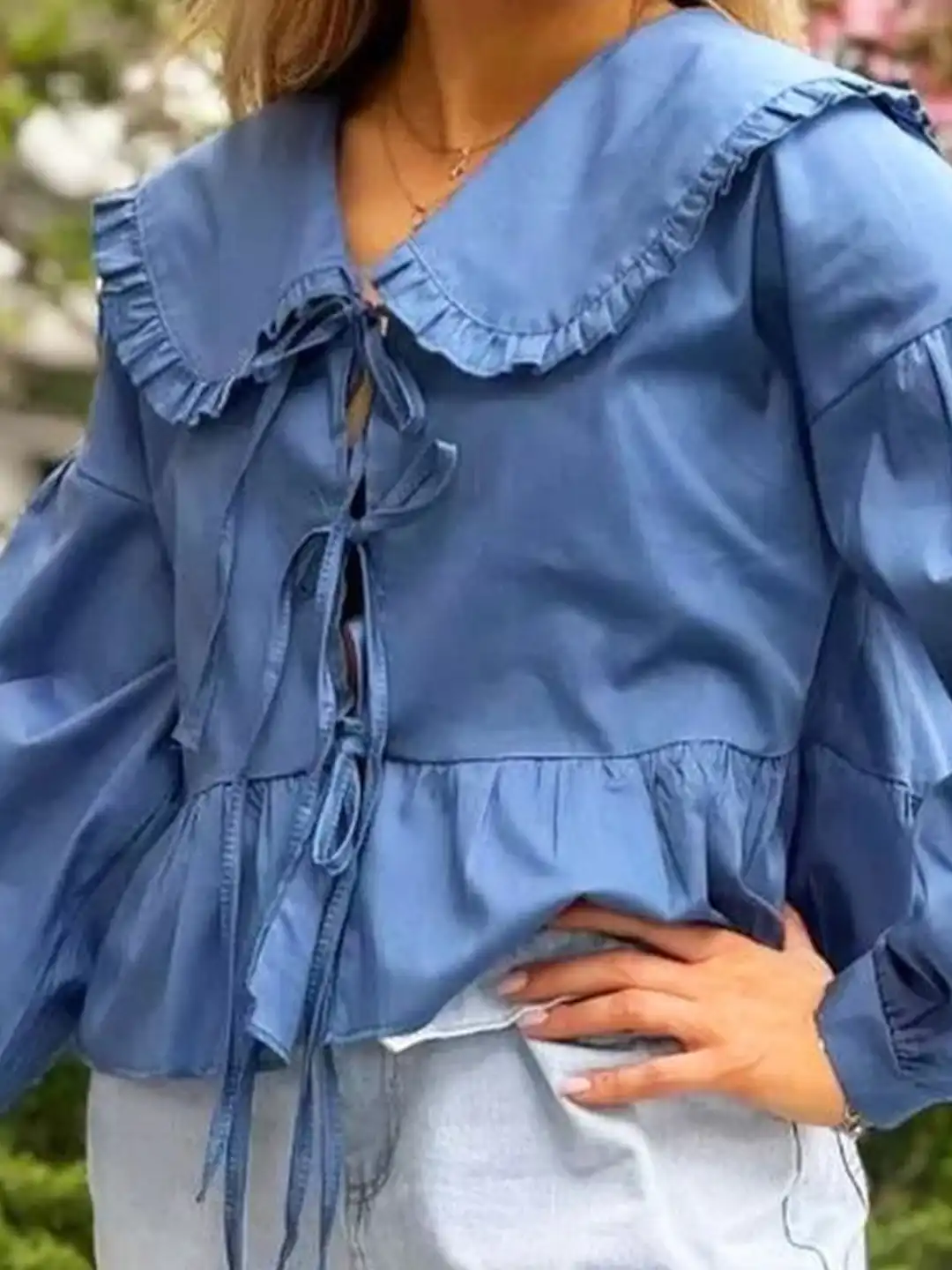 Buy LULU & SKY Puff Sleeve Ruffles Cotton Blend Crop Top - Tops