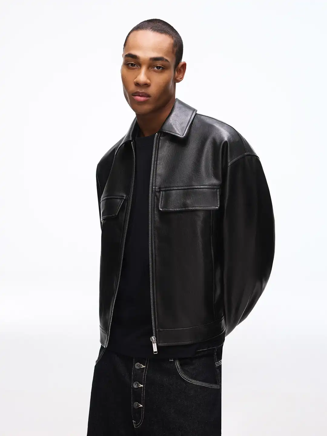 Buy Bershka Boxy leather effect jacket - Jackets for Men 38725612