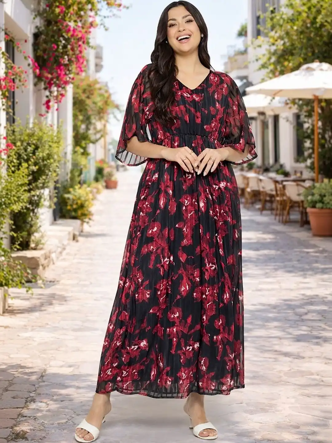 Buy DressBerry Floral Print Flared Sleeve Georgette A-Line Maxi Dress - Dresses for Women 39289555 | Myntra Buy DressBerry Floral Print Flared Sleeve Georgette A-Line Maxi Dress - Dresses for Women 39289555 | Myntra