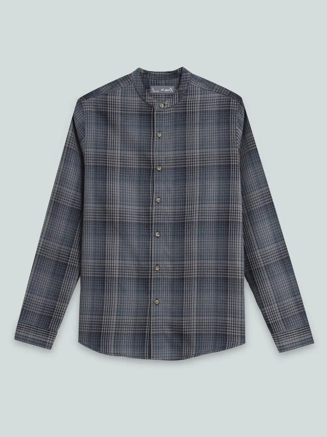 Buy StitchX Men Full Sleeve Checkered Mandarin Collar Shirt