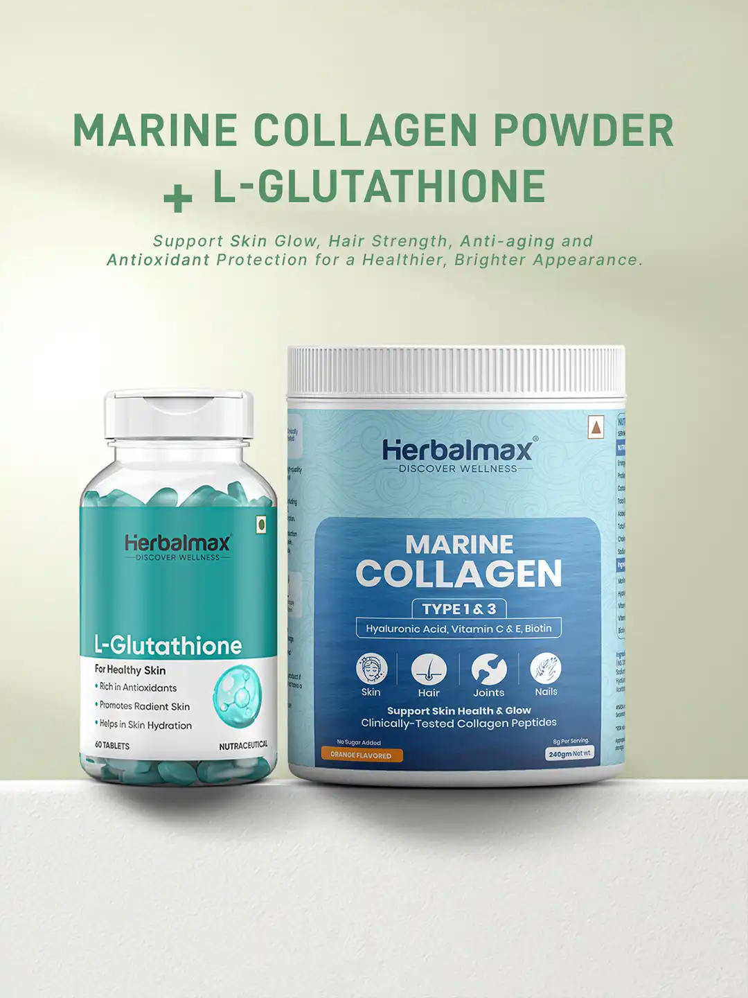herbalmax glutathione Buy Herbal max Set of Skin Radiance Marine Collagen - 240 g & L-Glutathione Tablet - 60 Tab - Skin Supplements for Unisex 31968959
