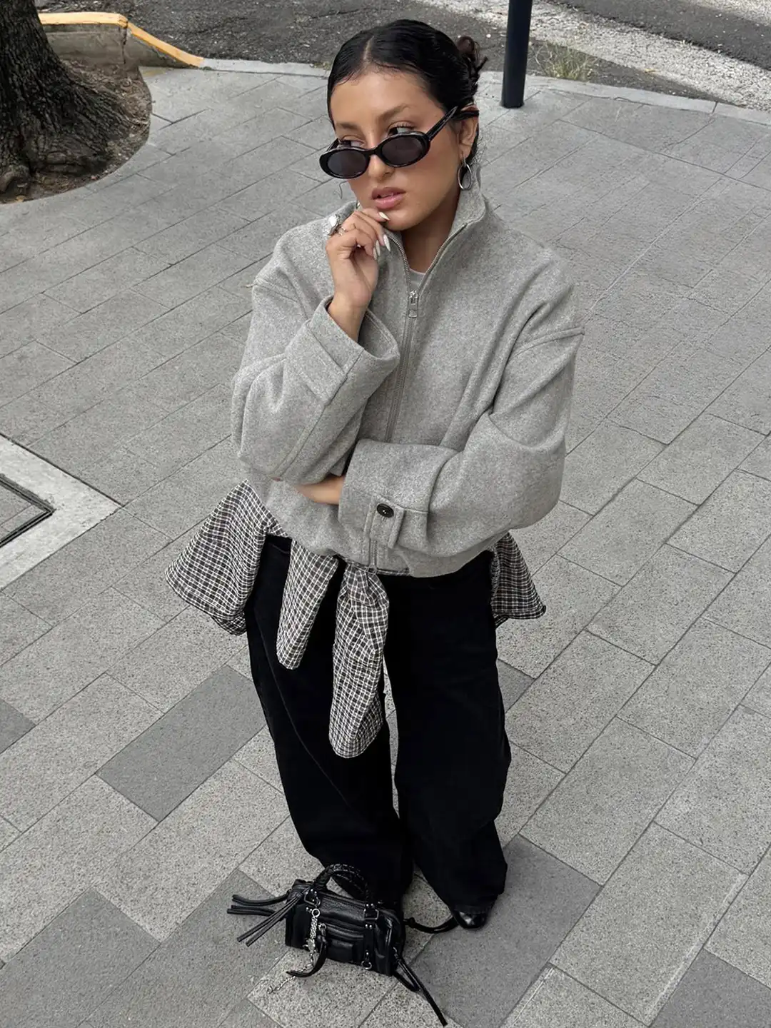 grey bershka black fur jacket
