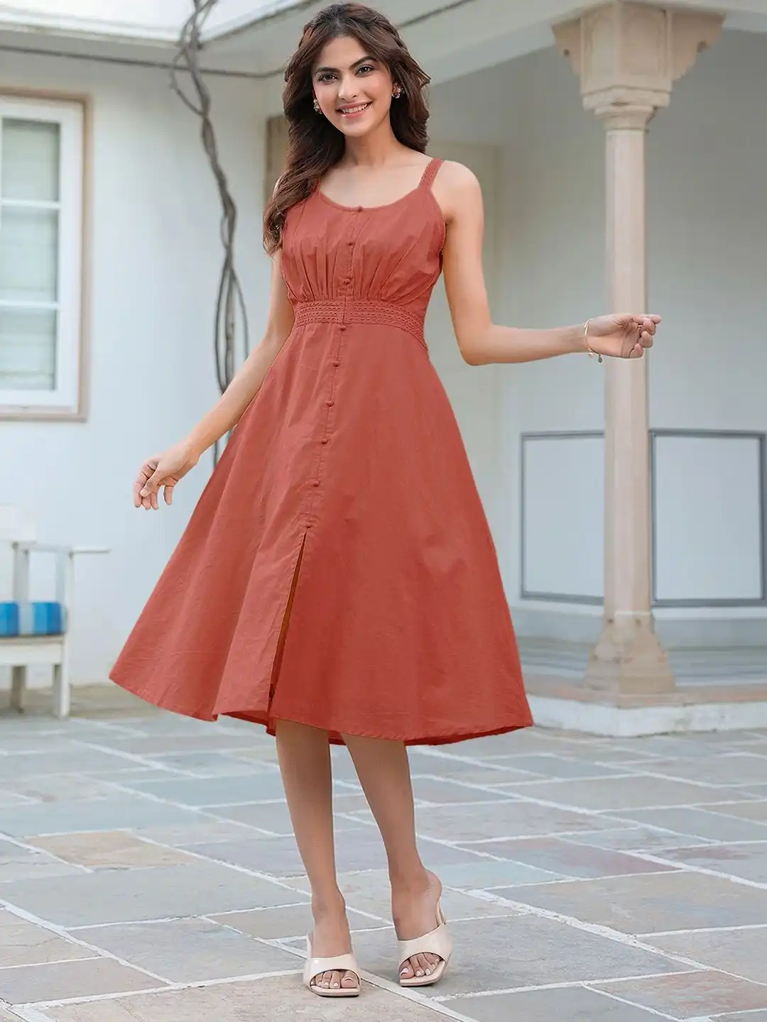 a line dress myntra Buy Anouk Rustic Women's Pure Cotton Solid A-line Dress - Dresses for Women 39113060