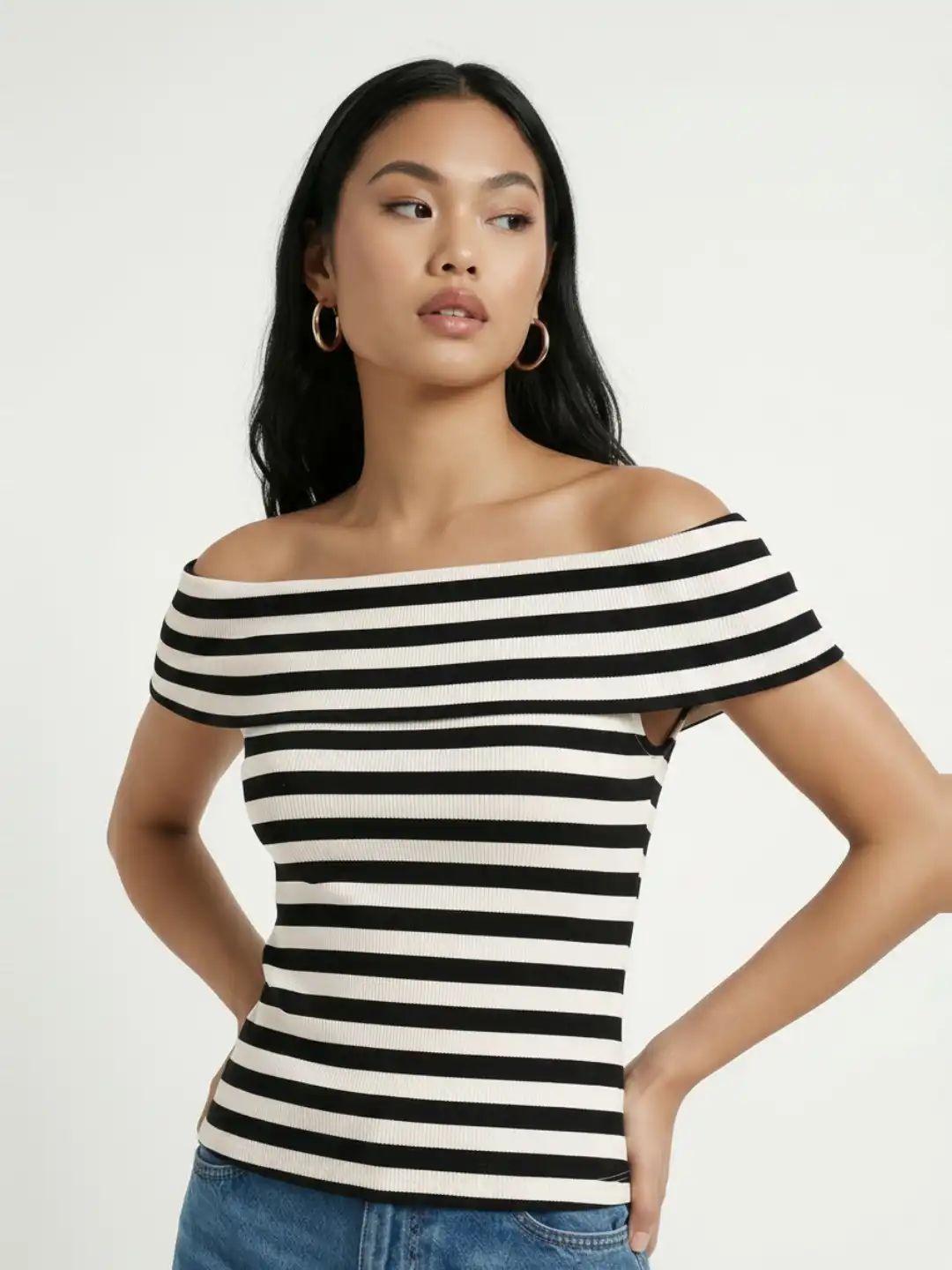 Buy LilyCoco Off The Shoulder Tops for Women Striped Short Sleeve 