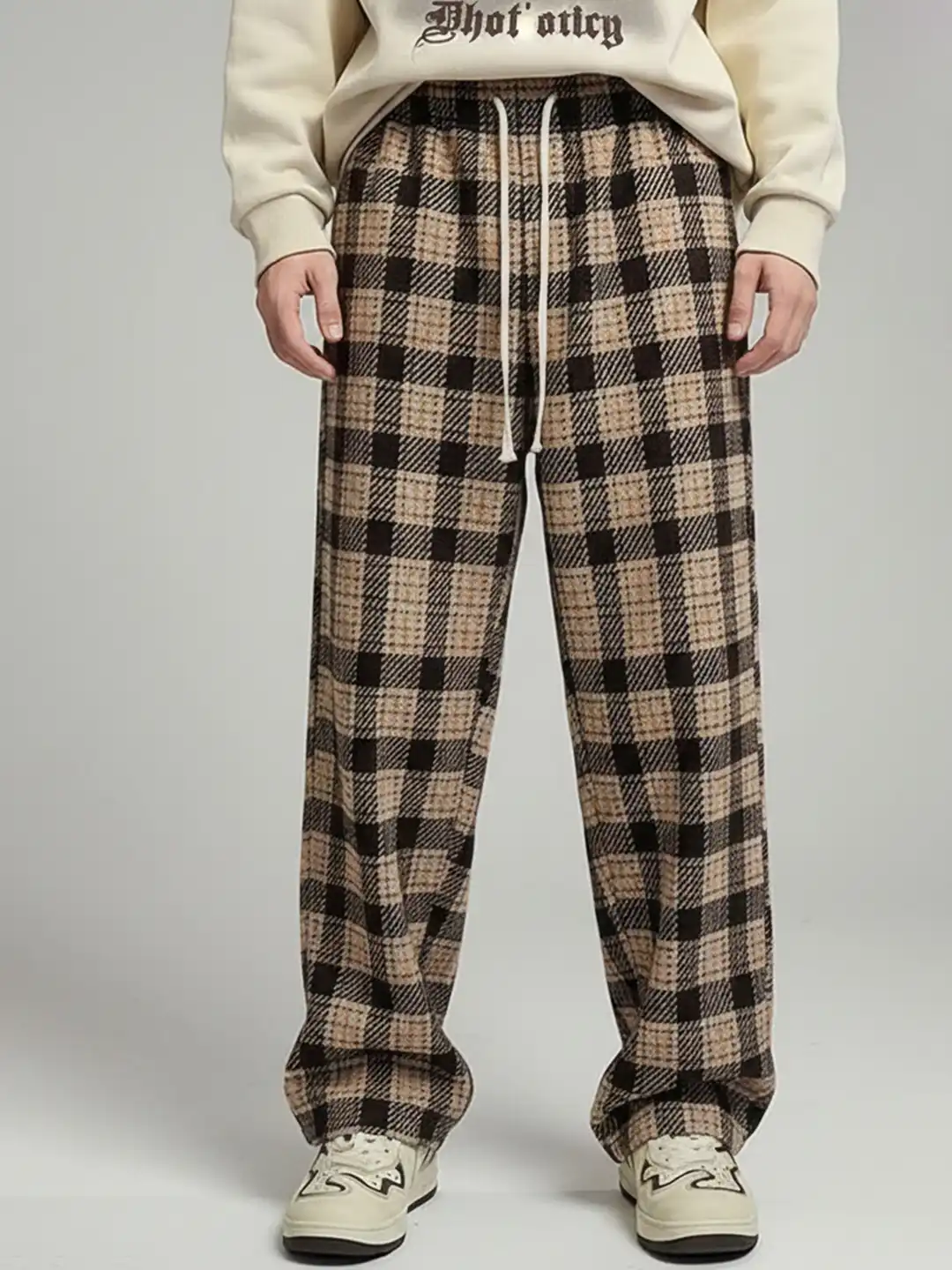 Buy ANDREW HILL Men Checked Loose Fit Easy Wash Trousers