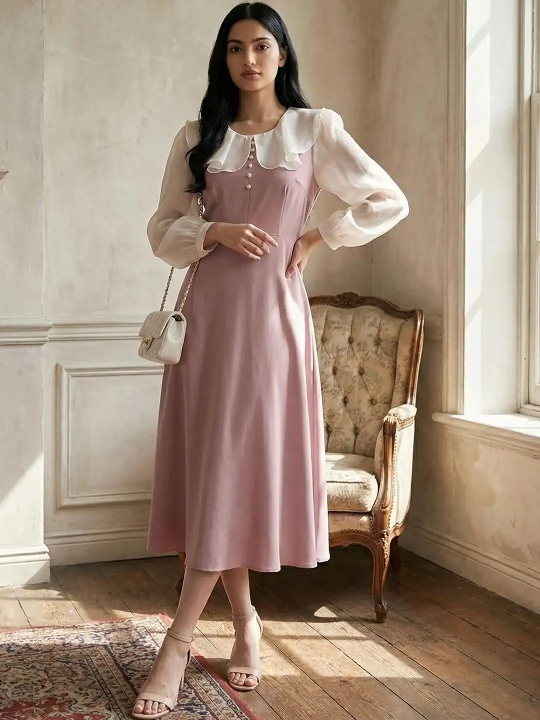 collar peter pan dress Buy Zucchini A-Line Midi - Dresses for Women 39536954 peter pan collar with lace Denim Corset Dress | Style:FA260125 Voluminous balloon sleeves bring Size:38 Short Jacket