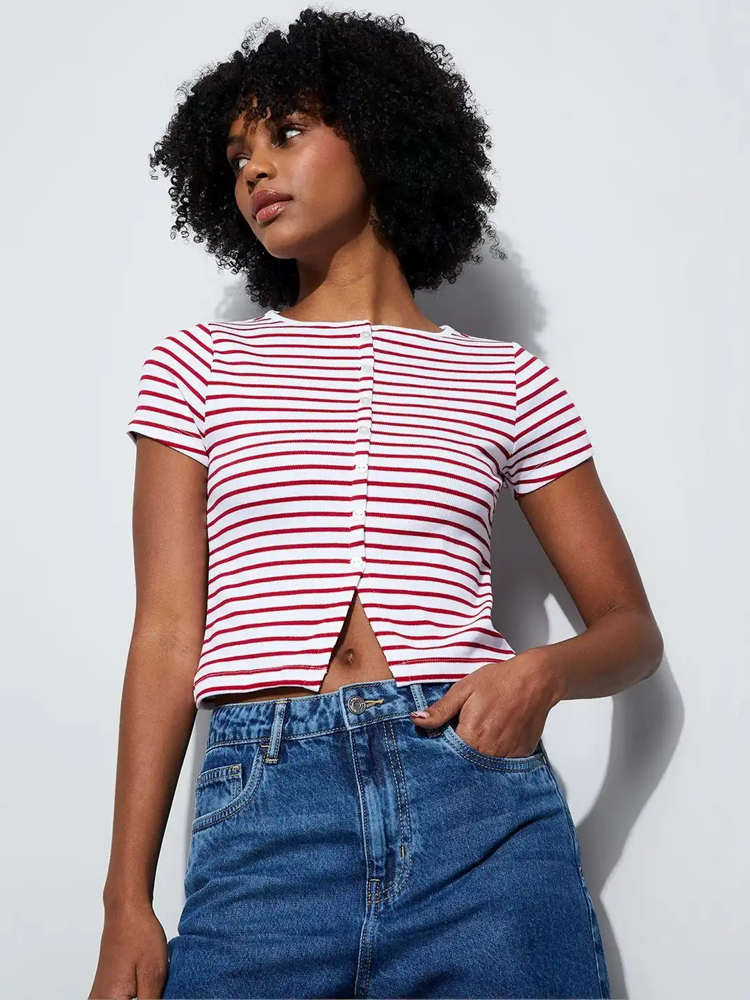 Buy Ginger by Lifestyle Striped Cotton Crop Top - Tops for Women