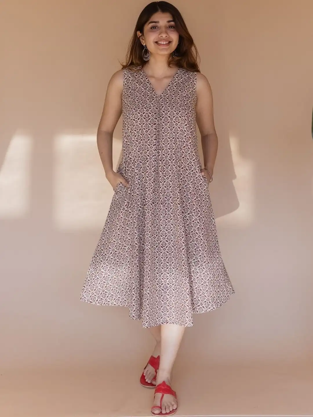 indian knee length dresses Buy THE ETHNIC CO Off Natural Motifs Cotton A-Line Dress - for Women 39682239 IN PRICESHAPE