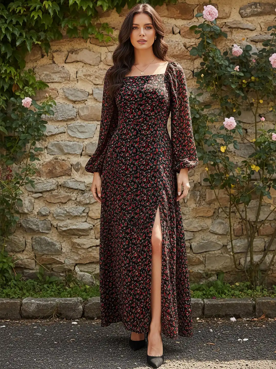 red and black floral maxi dress Buy Berrylush & Crepe - Dresses for Women 15224992 angelina nightgown do and simple accessories Buy Black Cotton Waffle Size:4X