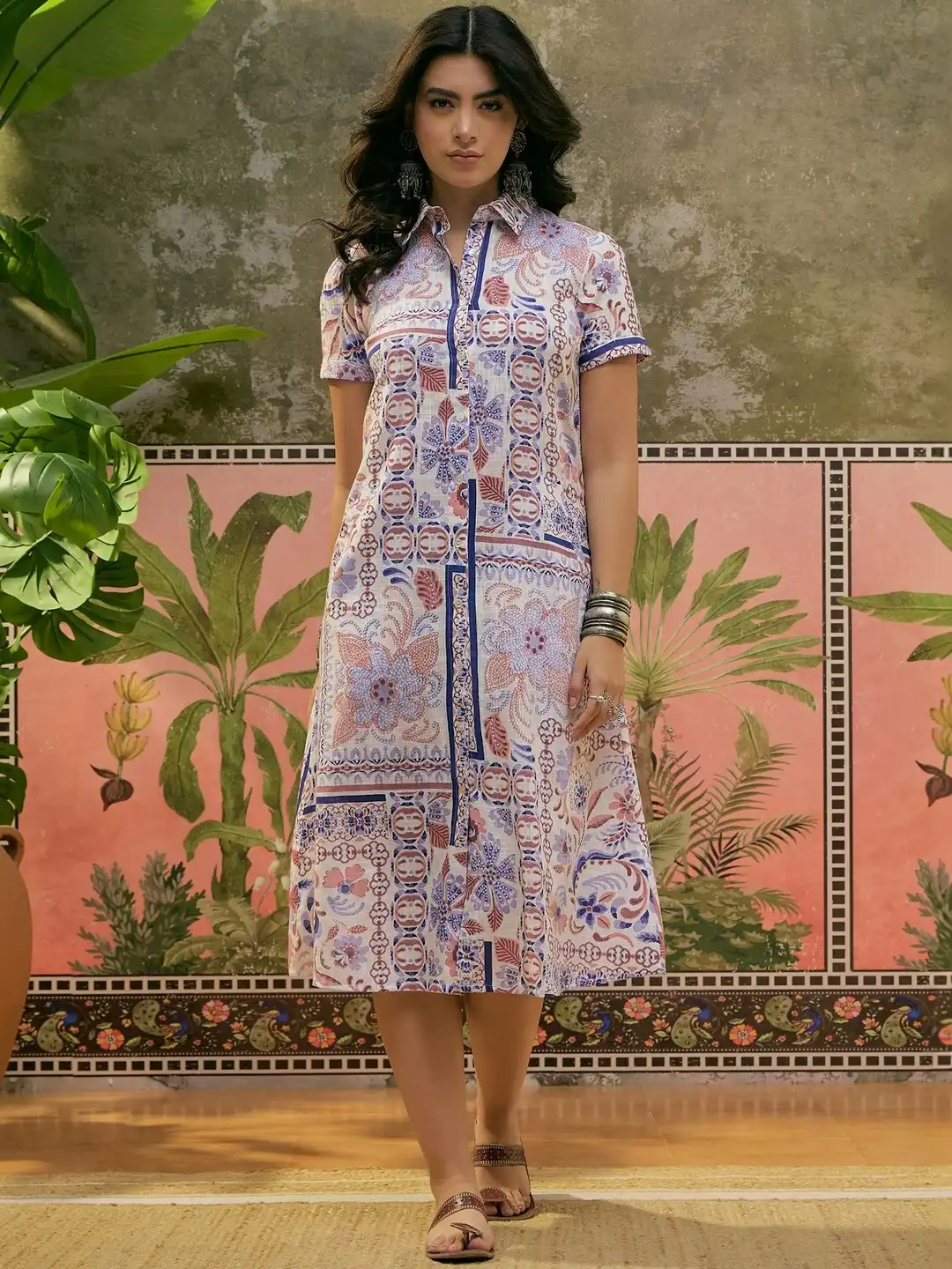 Buy Sangria FUZN Ethnic Motifs Print Linen Shirt Dress - Dresses for Women  39201040 | Myntra