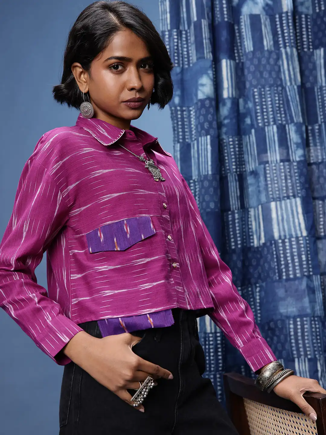 Buy Taavi Geometric Woven Design Cuffed Sleeves Shirt Style Ikat